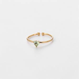 Gold Plated Tiny 6MM Heart Peridot Quartz Gemstone <b>Ring</b> - Brass Micron 18k Gold Plating <b>Adjustable</b> <b>Ring</b> - Product Image 1