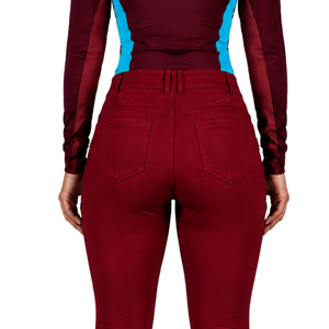 <b>Burgundy</b> Women Equestrian Riding Breeches High Waist Stretch Horse Riding Pants <b>Belt</b> Loop Competition Training Sportswear - Product Image 5
