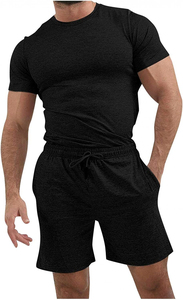 Nuevo conjunto deportivo de verano para hombre, camiseta de manga corta y pantalones cortos, conjunto de dos piezas, conjunto unisex de algodón informal, conjunto corto de punto. - Product Image 5