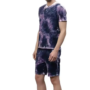 Men's Tie Dye Cotton 2-Piece <b>Set</b> Crew Neck T-Shirt Shorts Casual Summer Wear Breathable <b>Knitted</b> Sportswear - Product Image 4