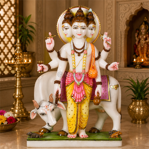 Premium Marble Dattatreya Statue with Cow | Handcrafted White Marble Lord Dattatreya Murti for Home & Temple | MALIYAS - Product Image 1