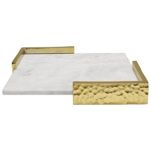 Round White Marble <b>Tray</b> with Gold Handles Elegant Decorative Platter Luxury Marble <b>Tray</b> for <b>Kitchen</b> Dining Home Decor - Product Image 2