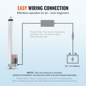 Attuatore Lineare 12V con Carico Elevato 330 libbre/1500N, Movimento Lineare 0,19 pollici/s, Staffa di Montaggio 1° Tipo per Cilindri - Product Image 6