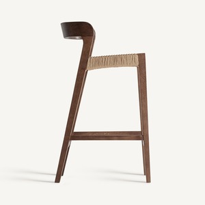 Tabouret de bar en teck de qualité supérieure avec siège en tissu doux et dossier incurvé, chaise moderne de luxe pour café, restaurant et hôtel - Product Image 3