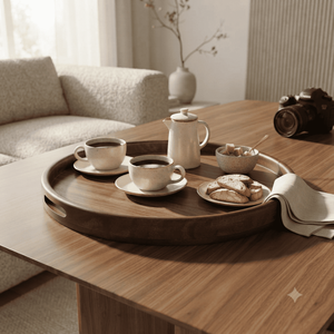 Bandeja Redonda de Madera Hecha a Mano con Asas, Bandeja para Desayuno, Café y Té, Decoración Rústica para Mesa de Comedor, Juego de Regalo al por Mayor - Product Image 2