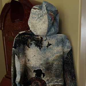 Sweat à capuche en molleton tricoté style tapisserie vintage, coupe régulière, motif dessin animé, streetwear respirant à manches longues pour homme, service OEM - Product Image 6