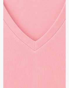 Camiseta Casual de Verano para Mujer, Ecológica, Color Rosa, Cuello en V, Manga Corta, Corte Regular, Lisa - Product Image 3