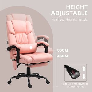 Sedia da Ufficio Reclinabile con Schienale Alto e 6 Punti di Vibrazione, Poltrona Direzionale in PU con Poggiapiedi e Telecomando, Poltrona Direzionale Rosa - Product Image 4