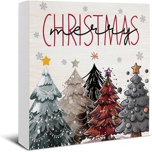 Decorazioni Natalizie Rustiche per Casa e Ufficio con Stella in Legno 5x5 Pollici e Insegna da Parete con Albero - Product Image 1