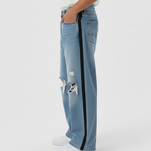 Pantalon en jean baggy déchiré pour homme, coupe ample avec empiècements noirs latéraux, qualité supérieure, prix de gros abordable - Product Image 2