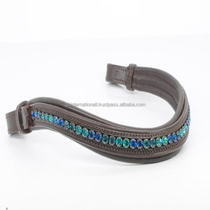 Bande de sourcils de cheval de qualité supérieure en cuir véritable équestre de qualité supérieure avec cristaux multicolores bande de sourcils de bride de cheval bon marché - Product Image 2