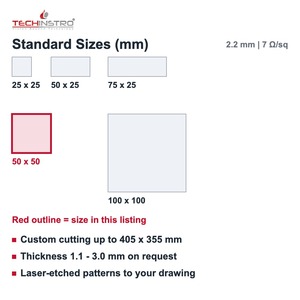 Vidrio Recubierto de FTO de 50x50 mm, 2.2 mm, 7 Ohm/sq, Sustrato de Vidrio TCO de Baja Resistencia para Módulos Solares de Perovskita y DSSC - Product Image 4