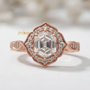 Anillo de Compromiso con Diamante Cultivado en Laboratorio Hexagonal, Estilo Moderno con Detalles, Oro Sólido de 14K/18K, Regalo de Boda, Joyería para Fiestas - Product Image 6