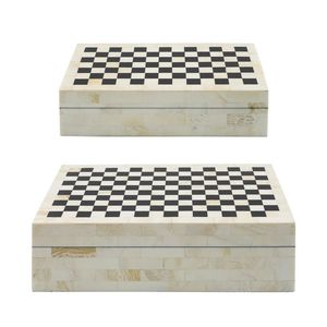 Moderna Caja de Joyería Cuadrada de Resina con Incrustaciones de Madera, con Tapa, Patrón Geométrico Blanco y Negro, Almacenamiento de Joyas - Product Image 4