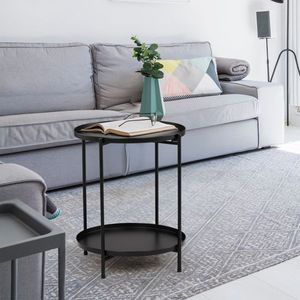 2-Tier Outdoor Metal Round Patio Side <b>Table</b> with Removable Tray Weather-Resistant Indoor End <b>Table</b> Small Coffee <b>Table</b> - Product Image 2