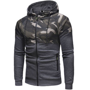 Sudadera con capucha ajustada de camuflaje con cremallera, estilo casual urbano, con contraste de color, mezcla de algodón, logotipo personalizado para hombre - Product Image 2
