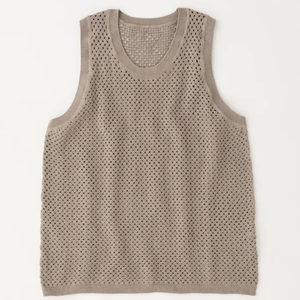 Chaleco de punto hueco para hombre, camiseta sin mangas de algodón con cuello redondo blanco para verano, color liso - Product Image 6