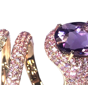 Anillo de Cóctel de Lujo para Mujer, Oro Sólido de 18K, Chapado en Oro Rosa, Amatista con Corte Ovalado, Diamantes Rosados, Joyería para Fiesta - Product Image 2