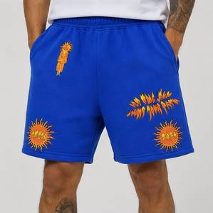 Shorts bleus imprimés pour hommes avec motif soleil, coupe décontractée, en coton tricoté respirant, pour l'été - Product Image 6