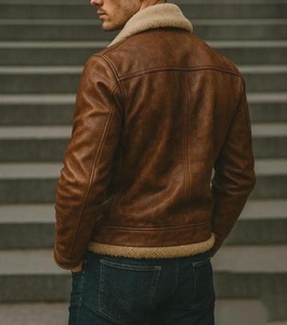 Veste en cuir décontractée pour homme, automne-hiver, fermeture éclair, coupe slim, manches longues, veste en cuir tendance, veste de moto - Product Image 3