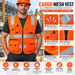 Chaleco de Seguridad Reflectante de Alta Visibilidad Naranja para Hombre, con Múltiples Bolsillos y Cierre Frontal, Ropa de Trabajo con Logotipo Personalizado - Product Image 6