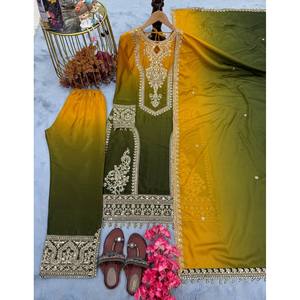 Conjunto de Top, Pantalones Palazzo y Dupatta de Diseño para Mujer, para Ocasiones Elegantes - Product Image 3