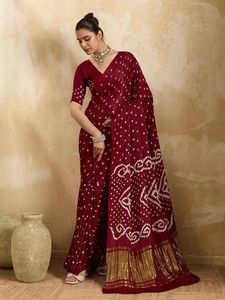 High Quality Bandhani Saree Handmade Tie Dye Gaji Silk Saree Traditional Indian Wear - Product Image 3