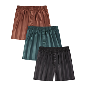 Custom Logo Color <b>Men's</b> Silky <b>Satin</b> Boxers Shorts Elastic Waist <b>Underwear</b> Pajama Bottom Shorts with Button Fly - Product Image 3