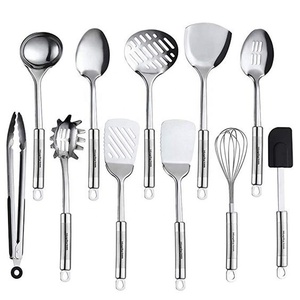 Ensemble d'ustensiles de service en acier inoxydable poli argenté de haute qualité avec ensemble d'ustensiles de cuisine au design moderne unique - Product Image 4