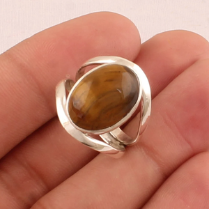 แหวนไทเกอร์อายธรรมชาติ เงินแท้ 925 แหวนพลอยทำมือสำหรับเธอ - Product Image 1