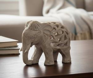 Figura Decorativa de Elefante en Piedra Jabonera |   Escultura de Animales Hecha a Mano para Sala de Estar, Oficina y Regalos |   Artesanía india de calidad de exportación - Product Image 1
