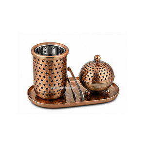 Brass Incense <b>Burner</b> Set With Lid And Tongs Hammered Gold Finish Diamond Cut Design Aromatic All Season Use - Product Image 4