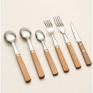 Juego de Cubiertos de Acero Inoxidable con Mango de Madera Natural para Restaurantes de Alta Cocina, Personalizable con Logotipo OEM/ODM, Precio de Fábrica - Product Image 3