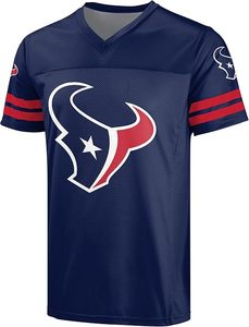 Houston Texans Navy Blue V-Neck Jersey With <b>Red</b> And White Logo Striped Sleeves Polyester Material Durable Design - Product Image 2