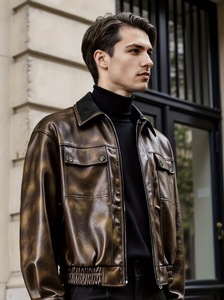 Beautiful Double Tone Customized Faux Leather Bomber Jacket for Men Waterproof Breathable & Eco-Friendly - Product Image 5
