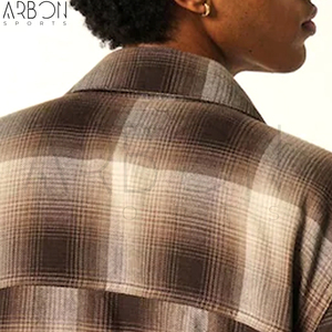 Chemises à carreaux pour hommes, nouvelle collection 2026, sur mesure, style streetwear, dégradé marron, en flanelle de coton, boutonnées avec poches poitrine - Product Image 5