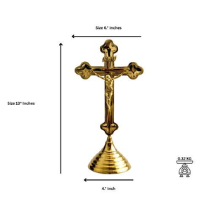 Crucifix en laiton poli avec figurine de Jésus – Décoration religieuse de table - Product Image 2