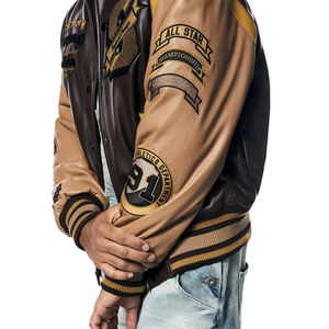 Custom chenille embroidery men's varsities <b>jackets</b> baseball letterman leather sleeves - Product Image 5