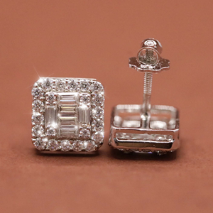 Baguette Moissanite <b>Silver</b> <b>Stud</b> Earrings S925 Geometric Design - Product Image 4