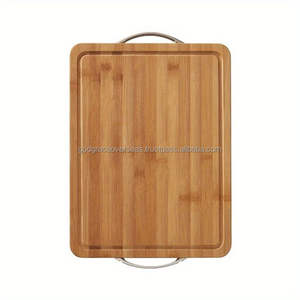 Tabla de cortar de madera de bambú de 12x16 pulgadas, con zanja y asas de metal, tabla de queso, utensilios de cocina para cortar de acero inoxidable - Product Image 4