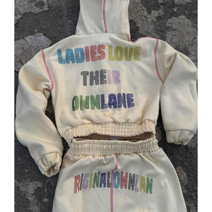 Conjunto de sudadera con capucha y cremallera con pedrería de 450 GSM para mujer |   Chándal Personalizado de Diseñador |   Sudadera con capucha para hombre con logotipo personalizado OEM - Product Image 3