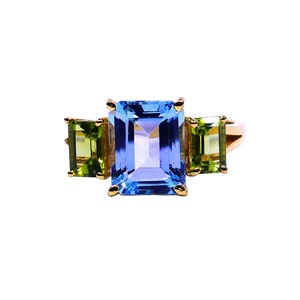 Bijoux de mariage en argent sterling 925 plaqué or avec topaze bleue et péridot bague pour femme - Product Image 4