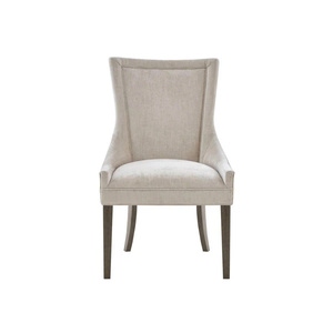 Silla de Comedor Transicional con Respaldo Alto y Forma de Ala, Tapizada en Lino Beige con Patas de Madera - Product Image 1