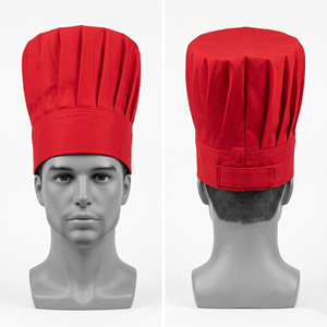 Chapeau de chef professionnel en polycoton 210 GSM, blanc avec bande élastique rouge, impression personnalisée, broderie de logo, couvre-cheveux brodés - Product Image 6