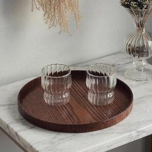 Bandeja Redonda de Madera para Servir con Borde Elevado, Acabado Rústico, Bandeja Decorativa para Exhibir Alimentos, Café y Té - Product Image 2