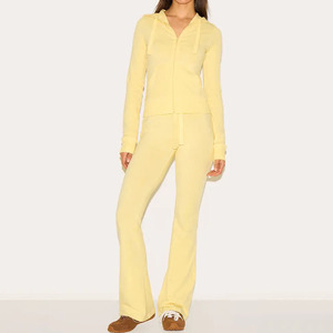 Solid Color Hip Hop Women's Tracksuit Short <b>Top</b> 2 Piece Set 100% Cotton Custom Casual - Product Image 1