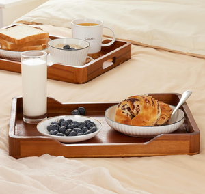 Acacia <b>Wooden</b> <b>Tray</b> with Handle, Rectangular Decorative Footstool <b>Tray</b>, Large Food and Beverage <b>Tray</b> - Product Image 2
