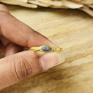 Unique Design Lapis Lazuli <b>Ring</b> Boho Brass Jewelry Women 18k Gold Plated <b>Dainty</b> Geometric Filigree <b>Ring</b> For Wholesale/OEM/ODM - Product Image 2