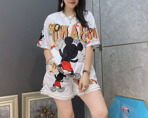 Nuevo Estilo Conjunto de Dos Piezas de Camiseta con Pedrería Resistente y Pantalones Cortos de Talla Grande para Mujer, Atuendo Casual de Manga Corta, Exportación - Product Image 4