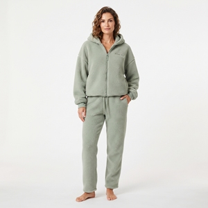 Latest Design Custom GSM <b>Sherpa</b> Fleece Tracksuit Full Zip Hoodie And <b>Jogger</b> Pant For Ladies Winter Wear Two Piece Set - Product Image 1